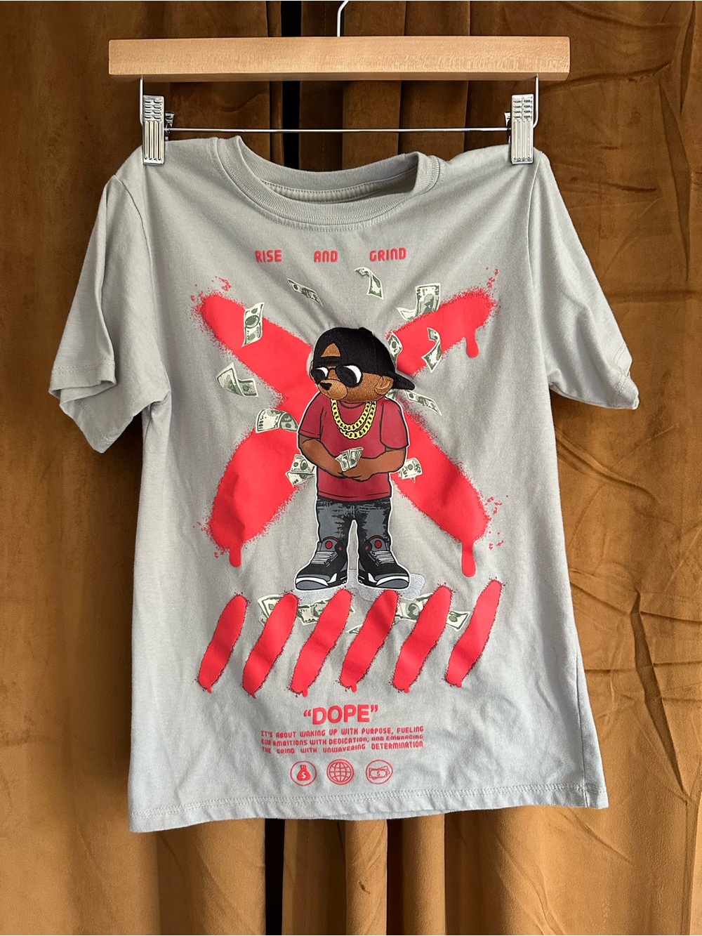 Kids 'Dope' Graphic Tee - Light Gray with Red Accents